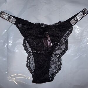 Victoria's Secret Shine Strap Lace Brazilian Panty Black